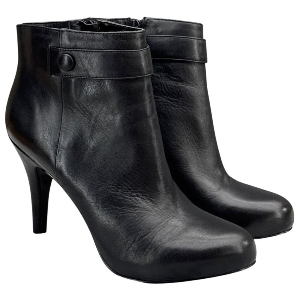Nine West Black Leather 4" Heel Side Zip Platform Ankle Boot Women 8.5